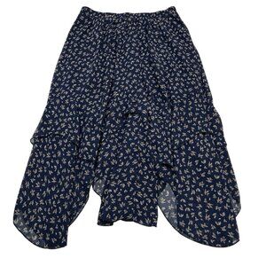 A Beautiful Soul Skirt Womens 1X Blue Ditsy Floral Asymmetrical Layered Chiffon‎